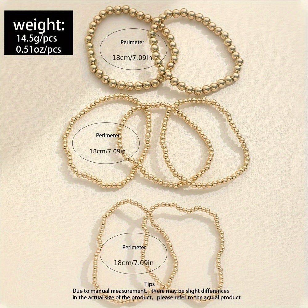 Simple Multi-Size Handmade Beaded Elastic Cord Bracelet Set, 7pcs
